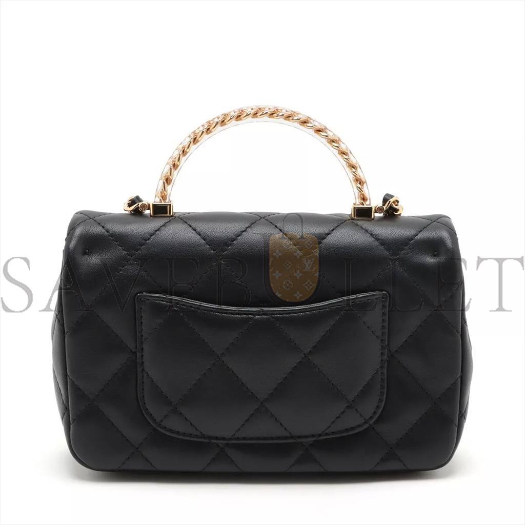 Ch*el master mini matelasse lambskin 2way shoulder bag top handle black gold metal as4848 (19*12*6cm)